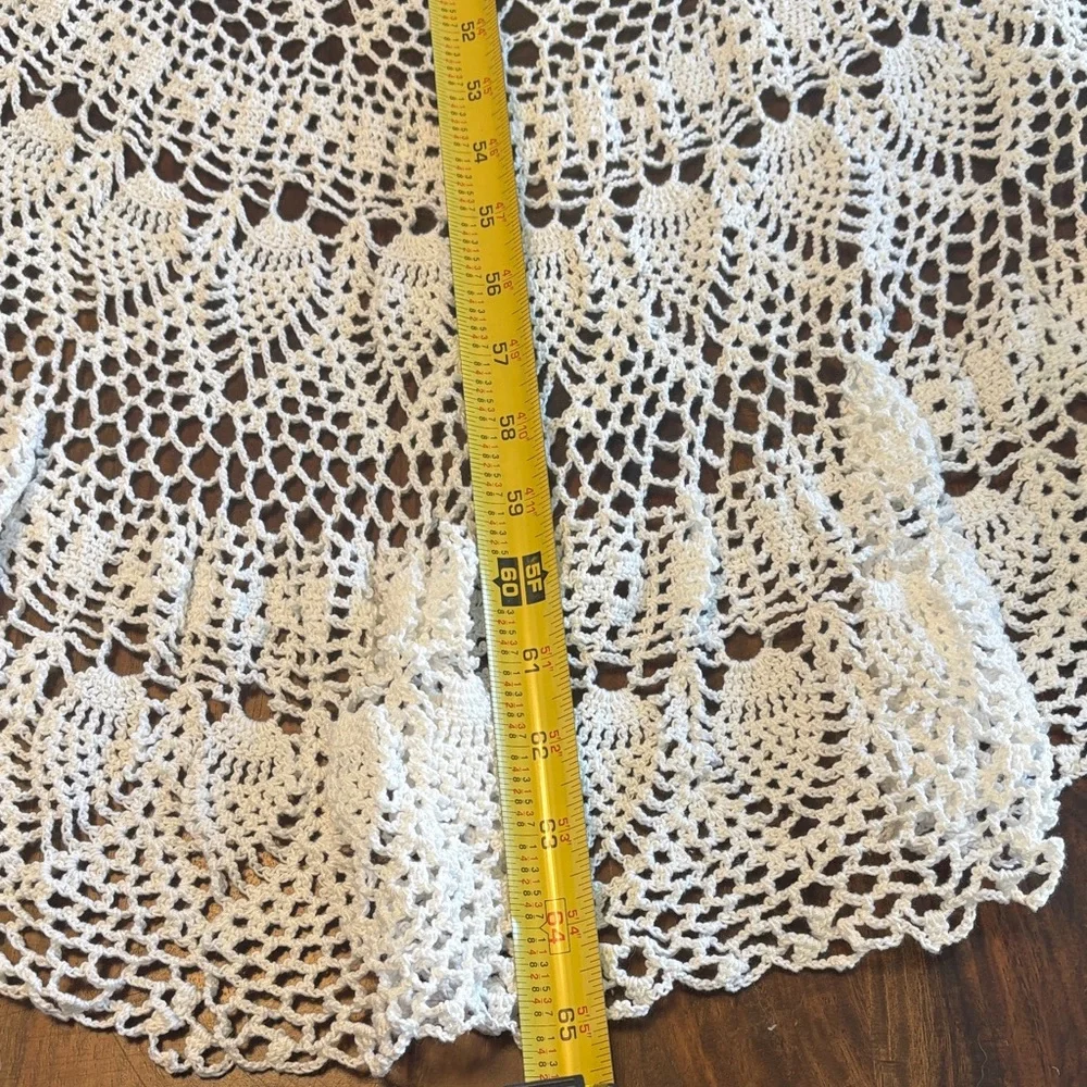 Vintage Large Handmade Oval Crochet Lace Tablecloth - White- OH MY! 36
